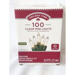 Holiday Time 100 Clear Mini Lights Green Wire 23 FT (7 m)
